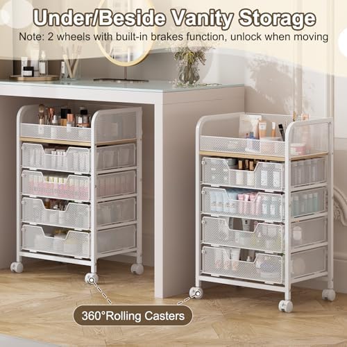 Makeup Cart Organizer with 4 Drawers, Rolling Makeup Cart, White - Image 3