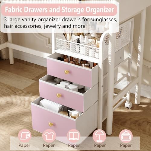 Rolling Makeup Vanity Cart Makeup Organizer with Drawers for Girls - Image 3