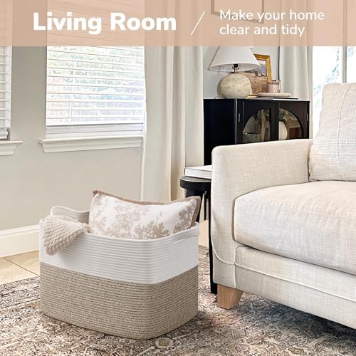 Goodpick 50L Large Woven Storage Basket, 18" x 14" x 12", Light Brown - Image 2