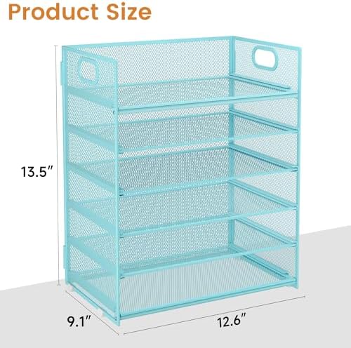 6-Tier Desk Paper Organizer, Desktop File Letter Tray with Handle, Document Sorter and Accessories Holder for Office, Home and School Workspace Organizers, Blue-2 Pack - Image 6