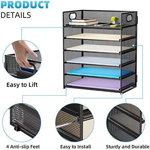 Marbrasse 2 Pack Desk Organizer with Handle, 6 Tier Paper Letter Tray, Mesh Desk File Organizer for Office, School and Home - Image 3