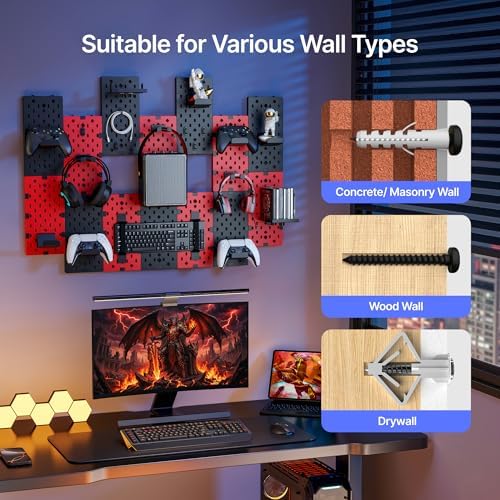 PEGZONE Controller and Headphone Holder Wall Mount, 14pcs, Black & Red - Image 5