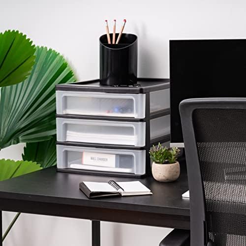 IRIS USA 3-Drawer Medium Plastic Stacking Desktop Organizer, Black - Image 6