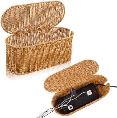 Cable Management Box, Handmade Rattan Cord Organizer for Power Strip by Cantalop