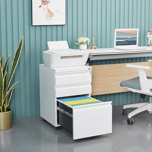 3 Drawer File Cabinet with Lock, File Cabinets for Home Office,Under Desk Cabinet, Locking File Cabinet for A4/Letter/Legal, Fully Assembled Expect Casters, Matte White - Image 2