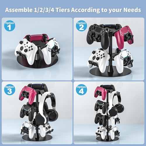 Controller Holder Stand 4 Tiers for Desk, Aluminum Alloy Rotatable Gaming Headset Stand for PS5/PS4/Xbox/Switch2/PS Controller/Headphone Holder for 12 Packs Controller - Image 3