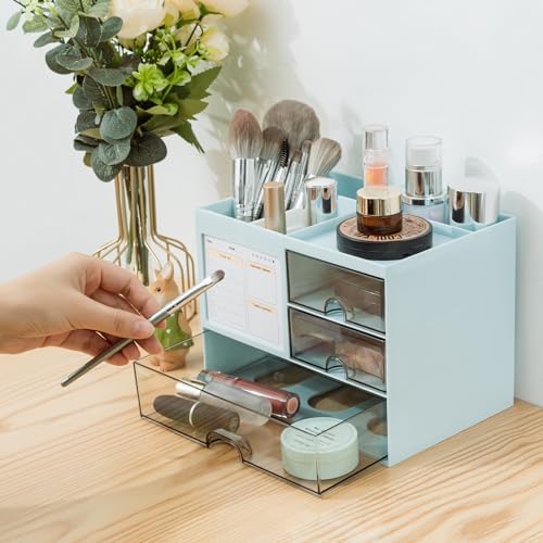 Desk Organizer with 3 Drawer, Multi-Functional Pencil Pen Holder for Desk, Desk Organizers and Storage with 8 Compartments, Desktop Organizer for Office Home Art Supplies (Blue) - Image 5