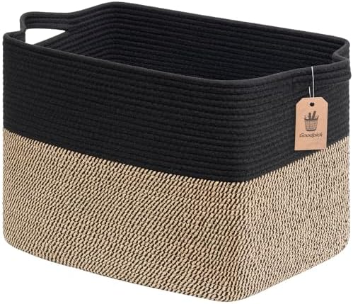 Goodpick 50L Large Woven Storage Basket, 18" x 14" x 12", Black Jute by Goodpick