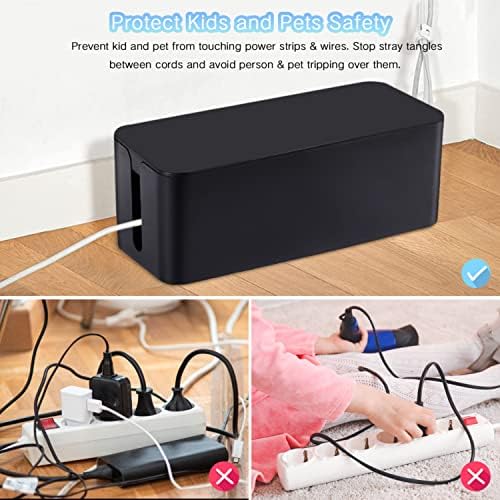 Cable Management Box, 3 Pack Cord Organizer Boxes with 33 PCS Cable Management Set to Cover Hide Power Strip, Surge Protector Under Desk & on Floor, Wire Concealer for Home Office Computer TV (Black) - Image 2