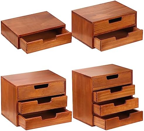 4-piece Drawer Cabinet Bundle Set - Modern Mahogany Wood Stackable Units - Multi-level Drawer Desktop Storage Organizers (4-Pack) by Woodaholic