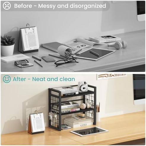 Desk Shelf Organizer, 2 Tier Wooden Desktop Bookshelf, Black - Image 6