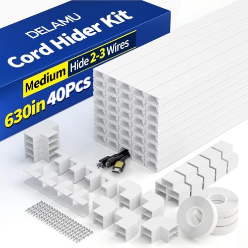 Delamu Cord Hider, 630in Wire Covers for 2-3 Cords on Wall, Premium Cable Hider Cord Covers for Wires on Wall, Cable Management Wire Hiders for TV, Cable Raceway Kit, L15.7X W0.95x H0.55in, White - Image 2