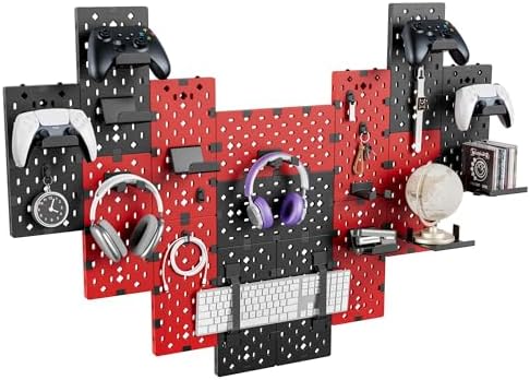 PEGZONE Controller and Headphone Holder Wall Mount, 14pcs, Black & Red by Pegzone