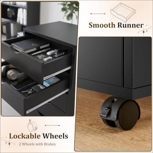 5 Drawer Chest, Under Desk Storage Mobile File Cabinet with Wheels, 5 Office Drawer for Home & Office Printer Stand, Black - Image 7