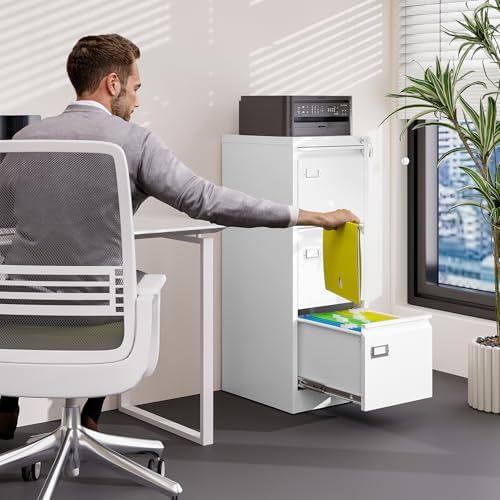 3 Drawer File Cabinet with Lock Metal Vertical File Storage Cabinet Office Home Steel Vertical File Cabinet for A4 Legal/Letter Size Narrow File Cabinet Locked,Assembly Required - Image 2