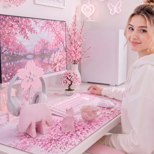 Mifoci Pink Sakura Headphone Stand with Gaming Controller Holder, Cute Wooden Controller and Headset Stand, Pink Computer Gaming Equipment Accessories for Office, Desk, Women Gamer, Birthday Gift - Image 5
