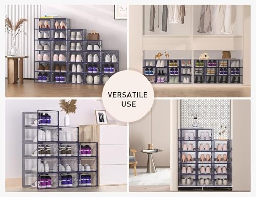 Kuject X-Large Shoe Storage Boxes 12 Pack, Clear Stackable Shoe Organizer - Image 6