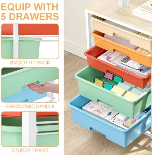 Utility Cart with Drawers,5 Drawers Storage Cart,Macaron - Image 4