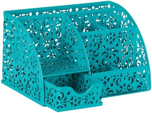 EasyPAG Desk Organizer and Pen Holder for Desk, Mesh Office Supplies Storage Caddy with Drawer for Small Space, Desktop Organizer for Home Office, Dark Teal - Image 2