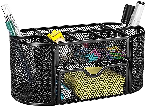 Amazon Basics Mesh Desk Organizer with Pen Holder, Pullout Drawer and Office Caddy Storage, 9.25" x 4.53" x 3.94", Black - Image 4
