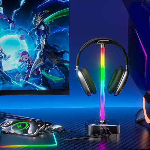 Headphone Stand with Charger, USB C, Gifts for Gamers Men, Gray Pro - Image 7