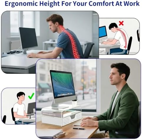 Desk Organizer and Accessories, 2-Tier Computer Monitor Stand Riser with Drawer and 2 Pen Holders, Laptop Stand, Office Desk Accessories for Office Supplies, Transparent - Image 2