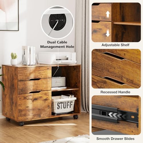 DUMOS File Cabinet with 3 Drawers, Wood Under Desk Storage Printer Stand - Image 5