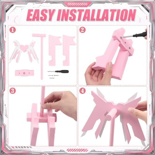 Mifoci Pink Mecha Headphone Stand with Gaming Controller Holder, Cute Wooden Controller and Headset Stand, Pink Computer Gaming Equipment Accessories for Office, Desk, Women Gamer, Birthday Gift - Image 3