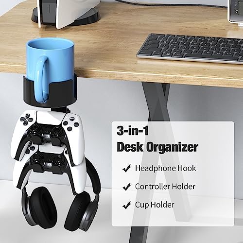 360° Rotating Desk Cup Holder with Headset Hanger - Image 2