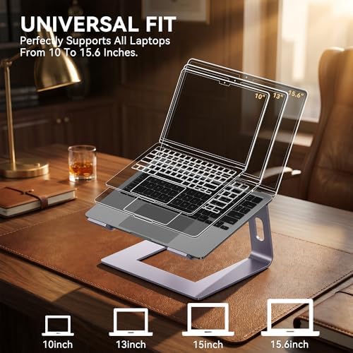 SOUNDANCE Laptop Stand, Aluminum Ergonomic Desk Riser, 10-15.6", Purple - Image 5