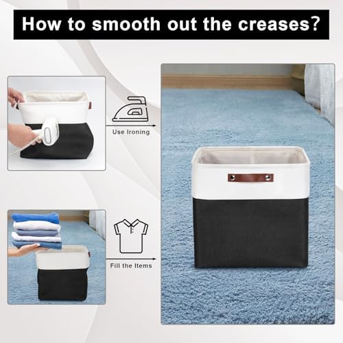 13x13 Cube Storage Bins, Collapsible Fabric Storage Box, 4 Pack Closet Baskets with Handles for Organizing, Shelf, Toys, Clothes, Home, Office, Nursery (Black&White) - Image 6