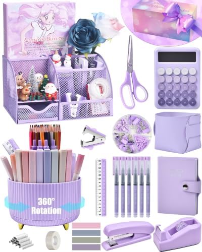 Purple Desk Accessories 21-Piece Office Supplies Gift Set for Women by StyleYourDeskinOneColor