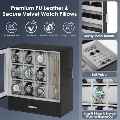 9-Slot Watch Box for Men, Standing Jewelry Display Case with Window - Image 4