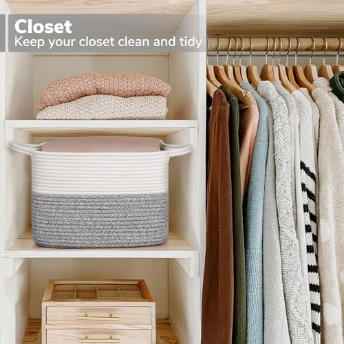 Goodpick Woven Storage Basket for Shelves, 13" x 10" x 9", Gray & White - Image 5