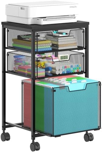 Rolling File Cart with 3 Drawers, Filing Cabinet, Hanging Folder Holder Organizer with Wheels, Under Desk Storage Utility Cart, File Cabinet Printer Stand for Home Office, Black by shengbaomaoyi
