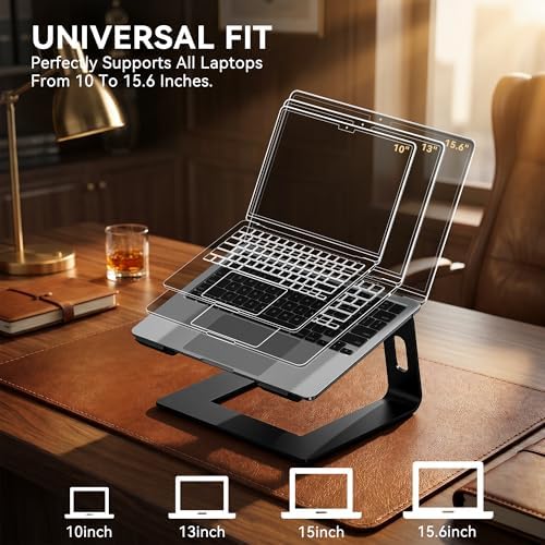 SOUNDANCE Laptop Stand, Aluminum Ergonomic Desk Riser, 10-15.6",Black - Image 4