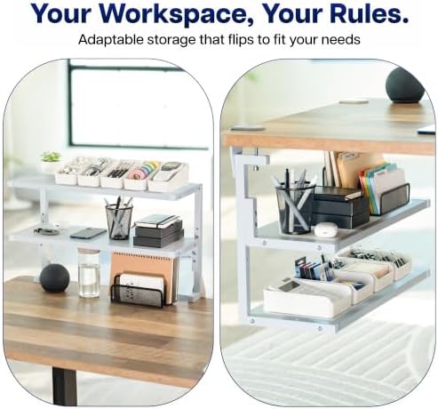 VIVO White Clamp-on 24 inch 2-Tier Desk Shelf, STAND-SHELF24C-W - Image 5