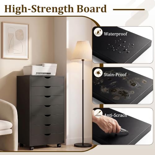 7 Drawer File Cabinet, Under Desk Storage Drawers with Wheels, Black - Image 6