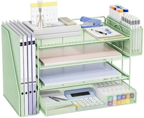 4-Tier Desk File Organizer with Drawer & Pen Holder (Green) by Illuminatinglifewiththewarmthandloveoflight