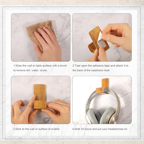 Weewooday 4 Pieces Headphone Hanger Headset Stand Holder, Wood Grain Color - Image 4