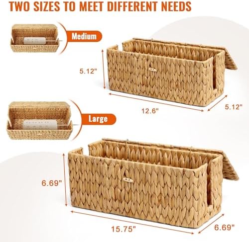 Cable Management Box with Lid, 2Pack Handwoven Real Water Hyacinth Cord Hider Organizer Boxes, 2 Side Open Slots Storage Box to Hide Cords Power Strip for Desk, Floor, Office - Image 5