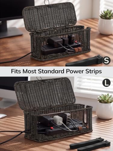 Cable Management Box, Cord Organizer with Lid & Cable Ties - Black Set - Image 4