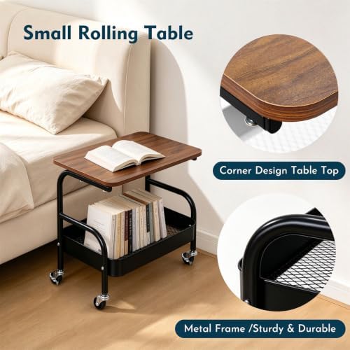 2 Tier Pantry Floor Organizer Short Utility Cart with Wheels Under Desk Storage, Metal Kitchen Storage with Table Top Small Printer Stand, Large Capacity Snack Craft Shelf Black Bedside Cart - Image 4