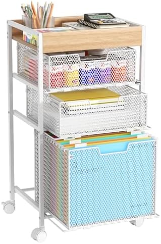 Rolling File Cart with Drawers - 4 Tier Under Desk Storage Craft Rolling Organizer Cart - Office Storage &Organization, Mobile Metal Filing Cabinet for Office and Home White by SwtyMiki-TidyHomeSweetLife