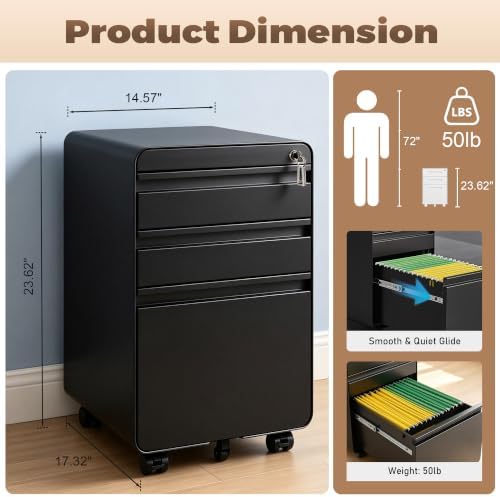 Lockable 3 Drawer File Cabinets for Home Office - Image 3