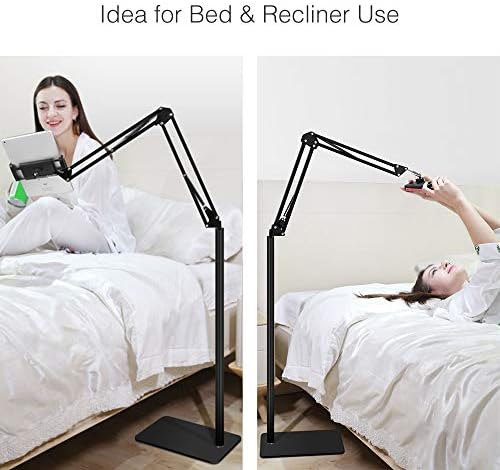 Tablet Floor Stand with 5LB Metal Base, Overhead Bed Phone Stand Angle Height Adjustable Holder, Universal Floor Stand Compatible with iPhone iPad Pro Air Mini, Samsung Tab, Kindle, E-Readers - Image 2