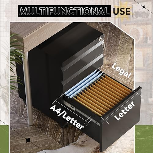 DEVAISE 3 Drawer File Cabinet with Lock, Fully Assembled Except Casters - Image 6