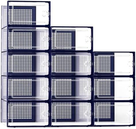 Kuject X-Large Shoe Storage Boxes 12 Pack, Clear Stackable Shoe Organizer by Kuject