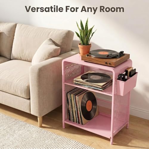 Small 3 Tier Printer Stand for Under Desk, Height Adjustable Shelf Printer Table with 3 S-Hooks & Basket, Heavy Duty Industrial Storage Shelf for Home Office (Pink) - Image 6