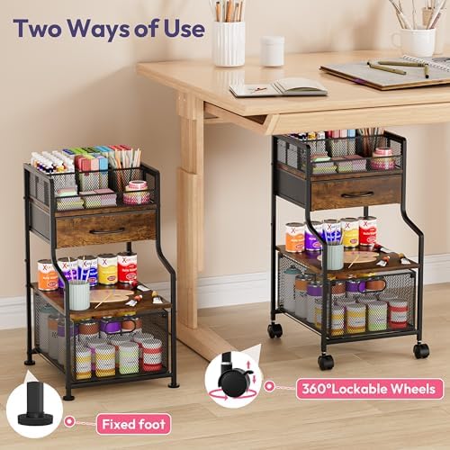 Under Desk Storage Cart- Art Storage Cart with Drawers & DIY Divider - Office Cart Organizer Under Desk Shelf, Craft Rolling Cart for Office, Craft Room & Studio Espresso - Image 5